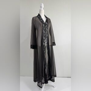 Vintage Blanche by Ralph Montenero Black Sheer Open Robe Night Gown USA Made